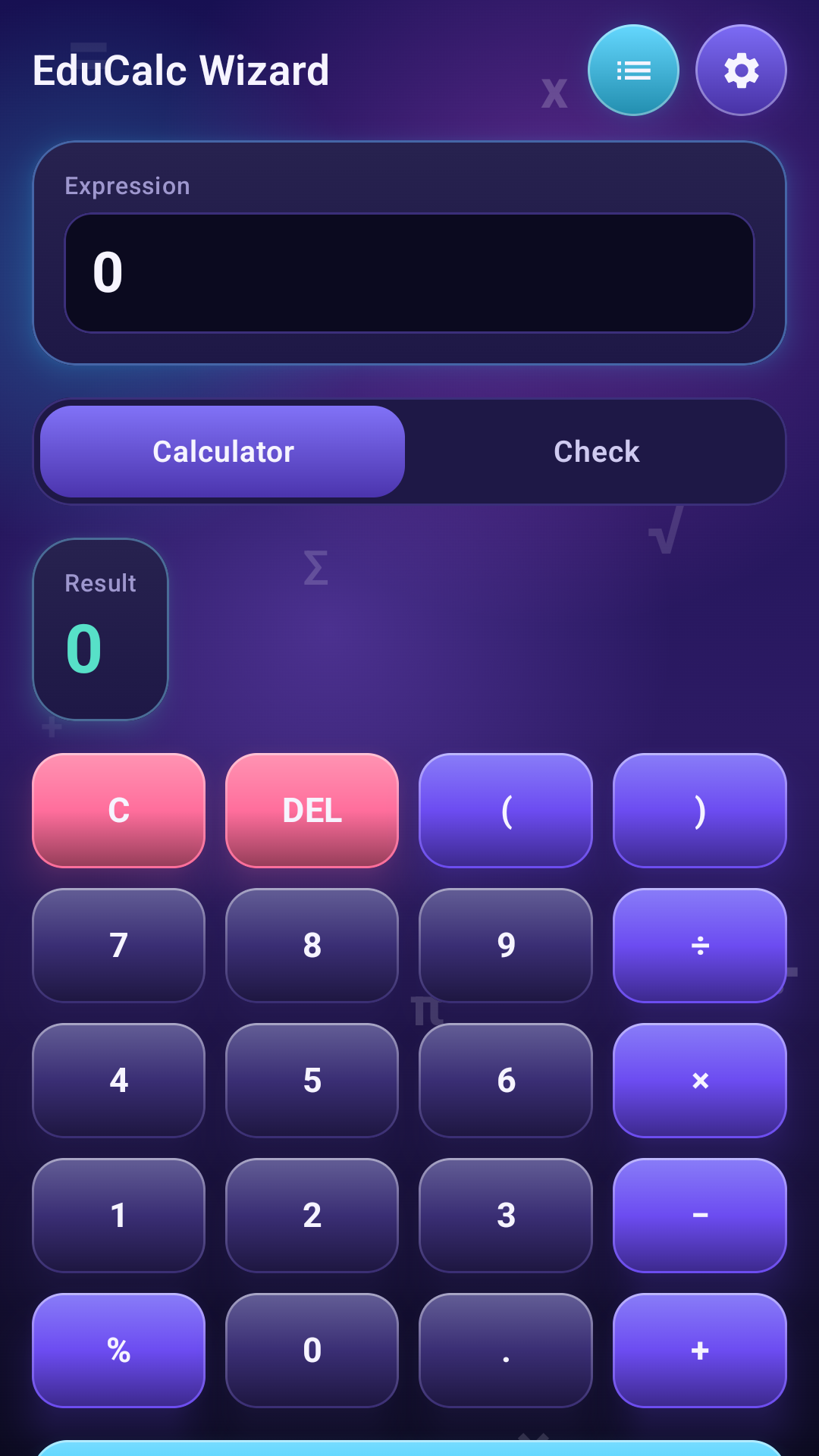 EduCalc Wizard calculator screen