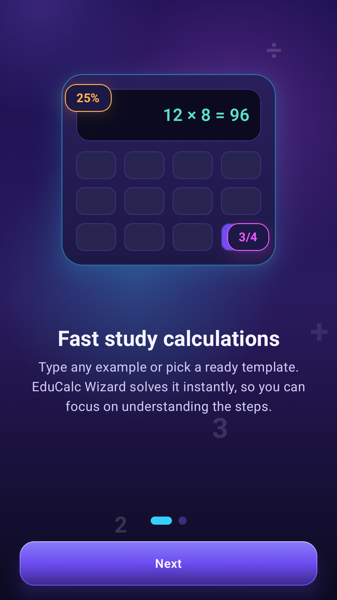 EduCalc Wizard study onboarding